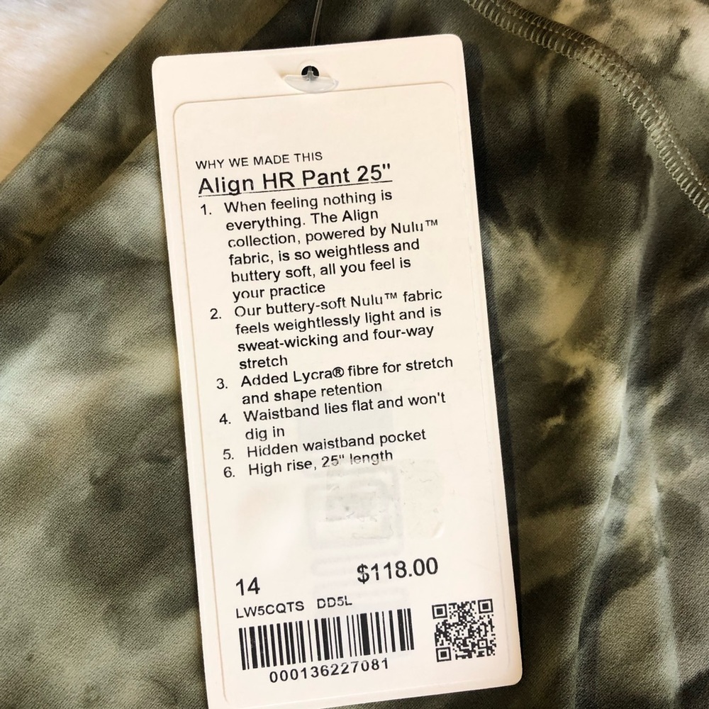 NWT Lululemon Align HR Pant 25” Sz 14 Diamond Dye Olive - Picture 3 of 4